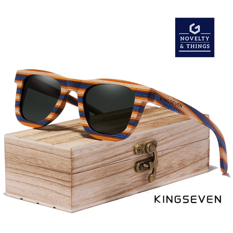 KINGSEVEN Striped Wooden Sunglasses