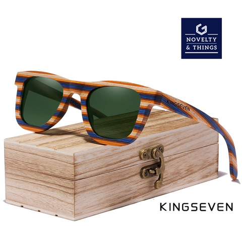 KINGSEVEN Striped Wooden Sunglasses
