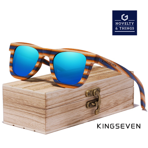KINGSEVEN Striped Wooden Sunglasses