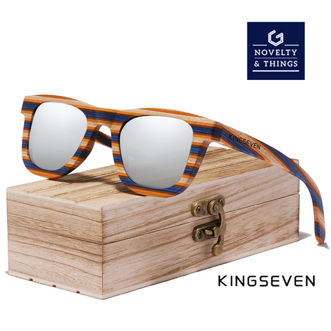 KINGSEVEN Striped Wooden Sunglasses